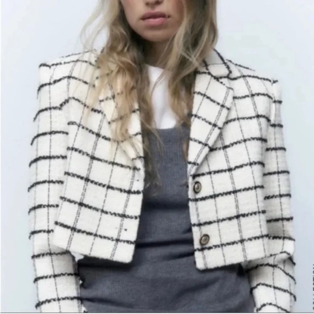 ZARA PLAID CROPPED JACKET - Picture 5 of 7